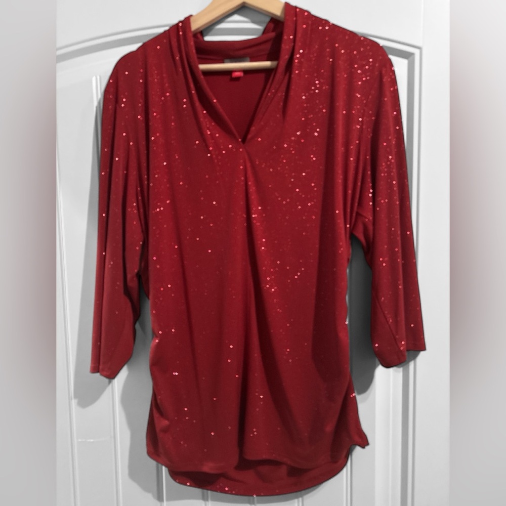 Vince Camuto Red Sequin V-Neck Blouse
